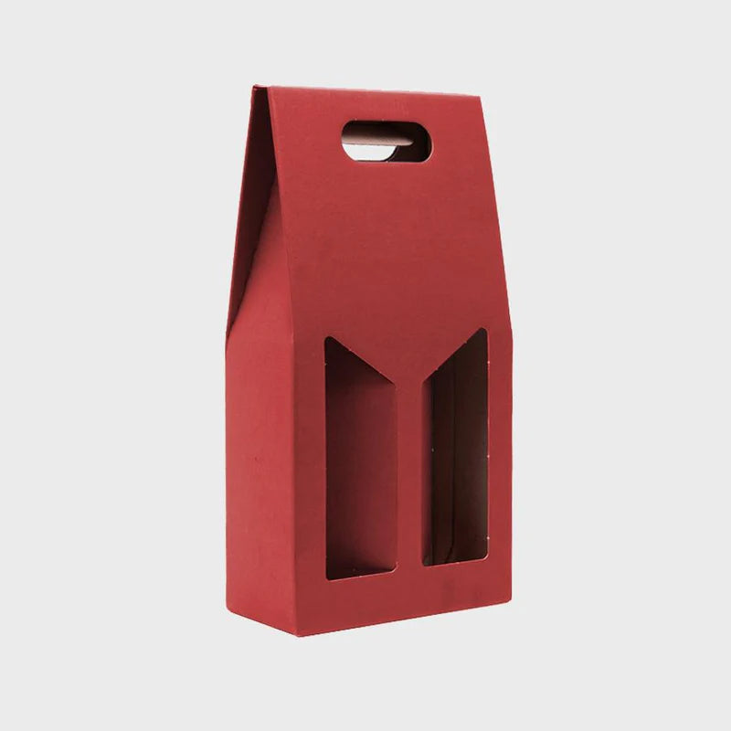2 Bottle Gift Box / Carton - Red With Window-Gift Bags / Gift Boxes-Fountainhall Wines