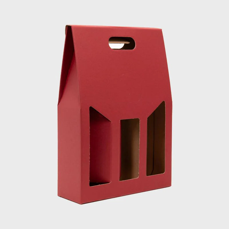 3 Bottle Gift Box / Carton - Red With Window-Gift Bags / Gift Boxes-Fountainhall Wines