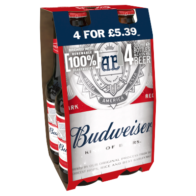 Budweiser 4x300ml (Price Marked £5.39) - American-Style Pale Lager-World Beer-Fountainhall Wines