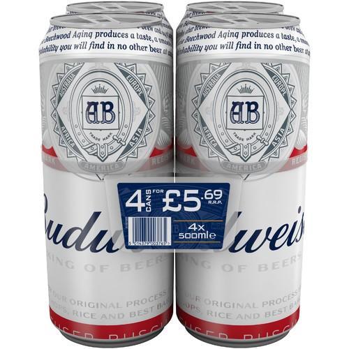 Budweiser 4x500ml (Price Marked £5.69) - American-Style Pale Lager-World Beer-Fountainhall Wines