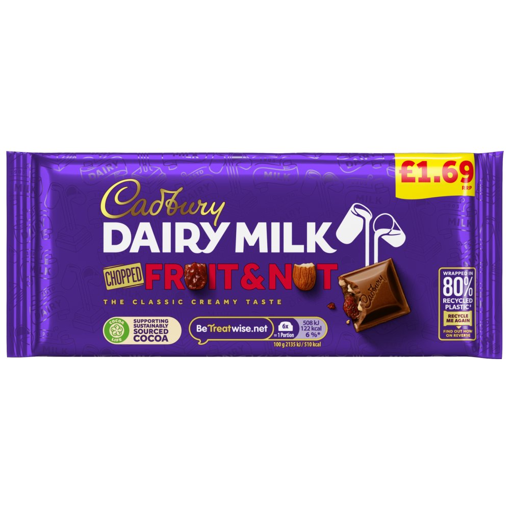 Cadbury Dairy Milk - Fruit & Nut 95G (Price Marked £1.69)-Confectionery-Fountainhall Wines