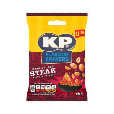 KP Flavour Kravers Flame Grilled Steak Flavour Peanuts 65g (Price Marked £1.25)-Snacks-Fountainhall Wines