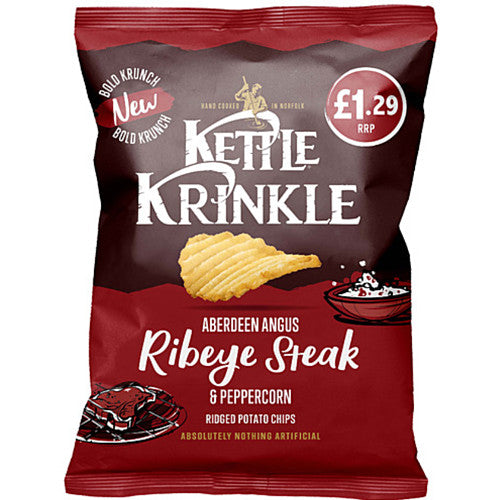 Kettle Chips Krinkle Ribeye Steak Ridged 80G (Price Marked £1.29)-Snacks-Fountainhall Wines