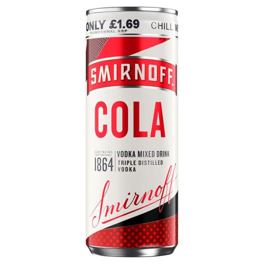 Smirnoff & Cola (Price Marked £1.69) 250ml-RTD's (Ready To Drink)-Fountainhall Wines