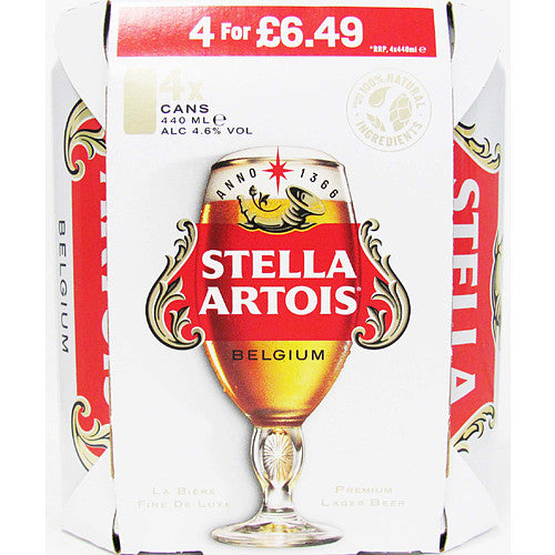 Stella Artois Premium Lager 4x440ml (Price Marked £6.49)-World Beer-Fountainhall Wines