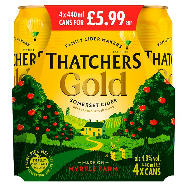 Thatchers Gold Cider 4x440ml (Price Marked £5.99)-Cider-Fountainhall Wines
