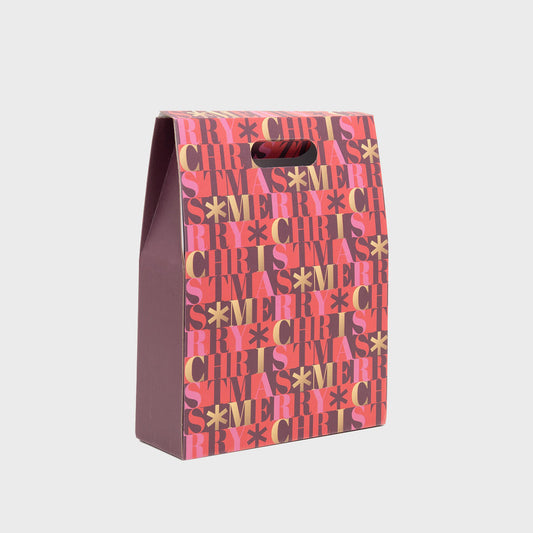 3 Bottle Gift Box / Carton - Burgundy & Gold Merry Christmas-Gift Bags / Gift Boxes-Fountainhall Wines