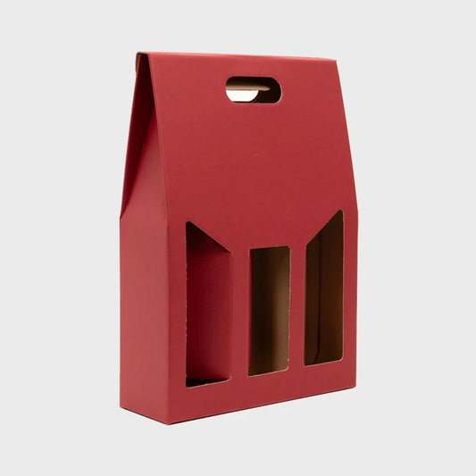 3 Bottle Gift Box / Carton - Red With Window-Gift Bags / Gift Boxes-Fountainhall Wines