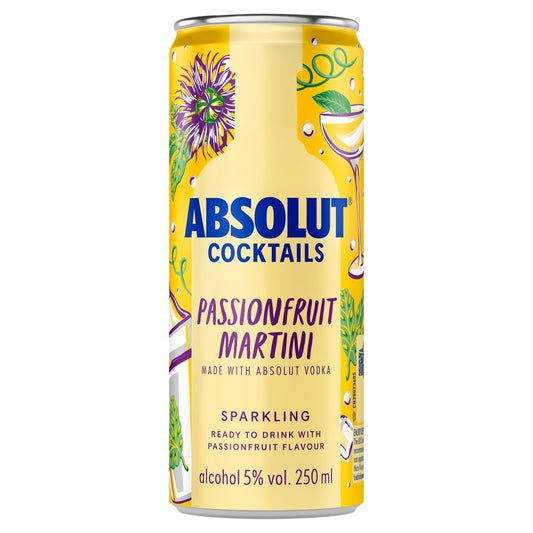 Absolut Pre-Mixed Sparkling Passionfruit Martini Vodka Drink 250ml-RTD's (Ready To Drink)-Fountainhall Wines