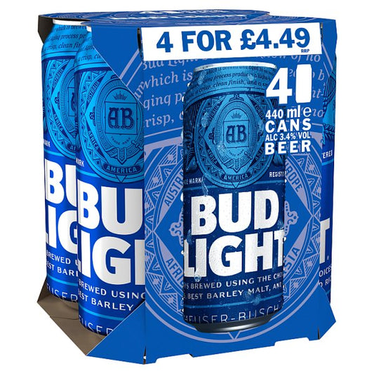 Bud Light Beer 4x440ml (Price Marked £4.49)-World Beer-Fountainhall Wines