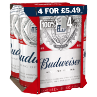 Budweiser 4x440ml (Price Marked £5.49) - American-Style Pale Lager-World Beer-5014379022599-Fountainhall Wines