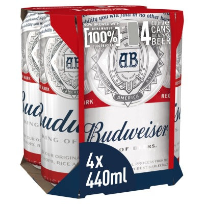 Budweiser 4x440ml (Price Marked £6.25) - American-Style Pale Lager-World Beer-Fountainhall Wines