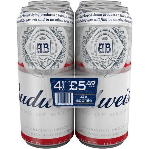 Budweiser 4x500ml (Price Marked £5.69) - American-Style Pale Lager-World Beer-5014379005134-Fountainhall Wines