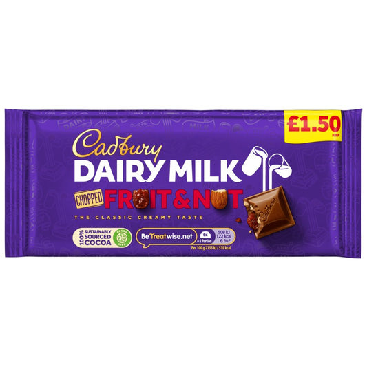 Cadbury Dairy Milk - Fruit & Nut 95G (Price Marked £1.50)-Confectionery-Fountainhall Wines
