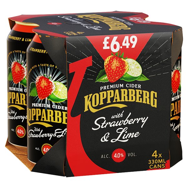 Kopparberg Premium Cider Strawberry & Lime 4x330ml (Price Marked £6.49)-Cider-Fountainhall Wines