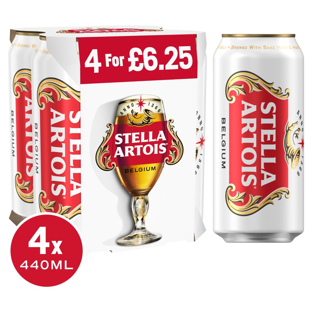 Stella Artois Premium Lager 4x440ml (Price Marked £6.25)-World Beer-5410228316305-Fountainhall Wines