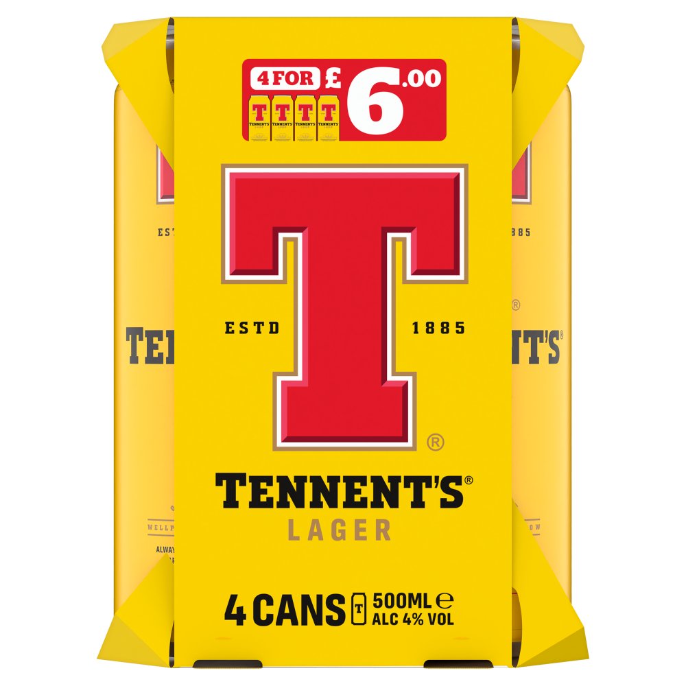 Tennent's Lager 4x500ml (Price Marked £6.00)-Scottish Beers-Fountainhall Wines