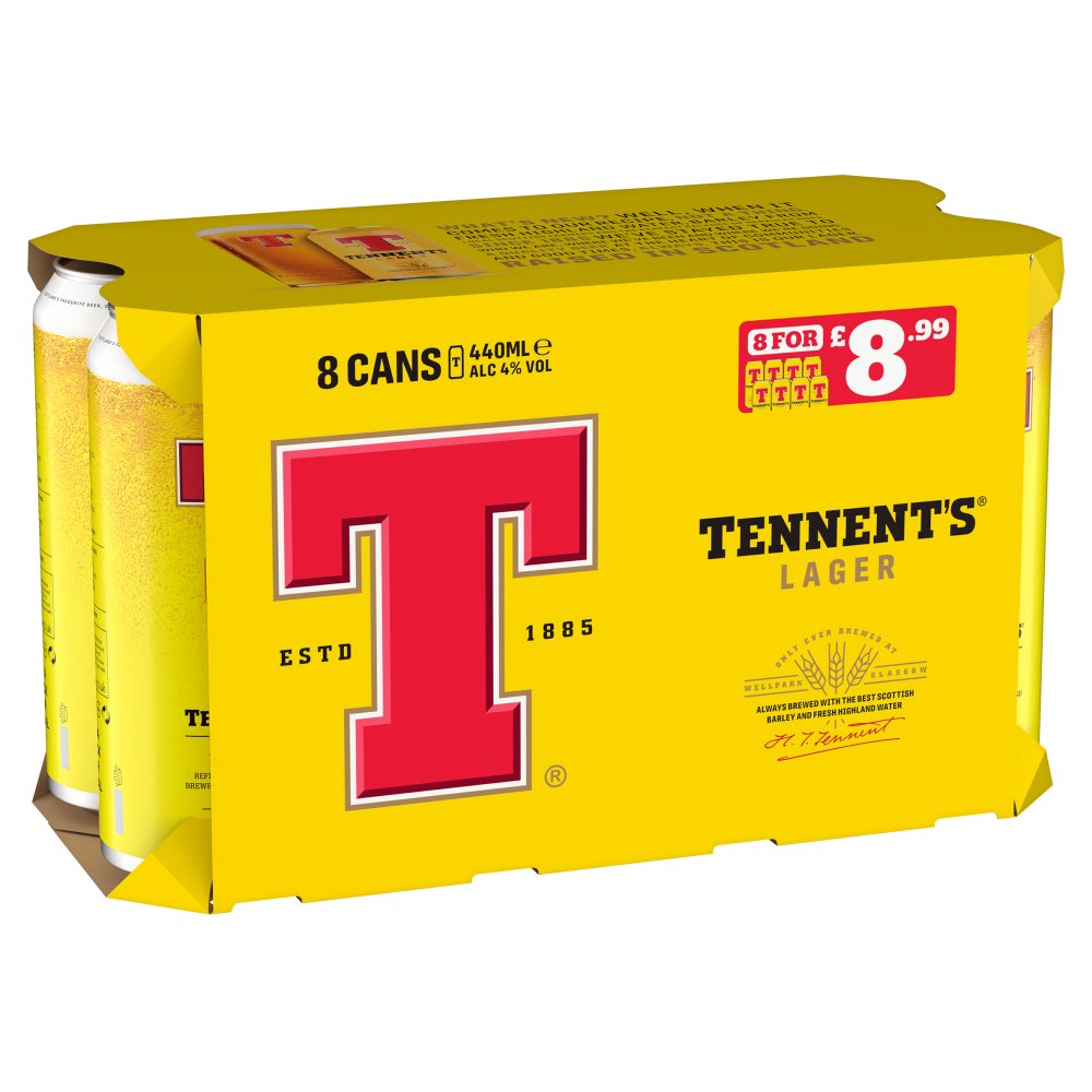 Tennent's Lager 8x440ml (Price Marked £8.99)-Scottish Beers-Fountainhall Wines