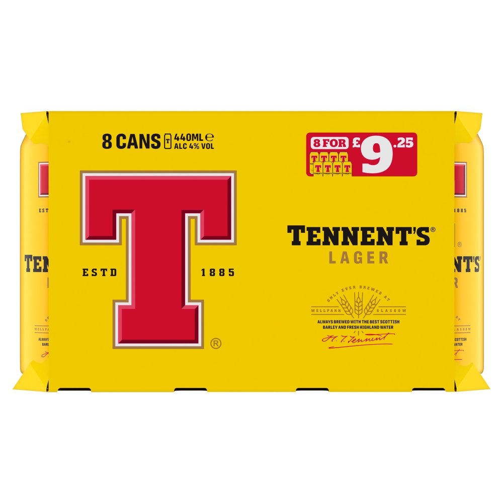 Tennent's Lager 8x440ml (Price Marked £9.25)-Scottish Beers-5391516936231-Fountainhall Wines