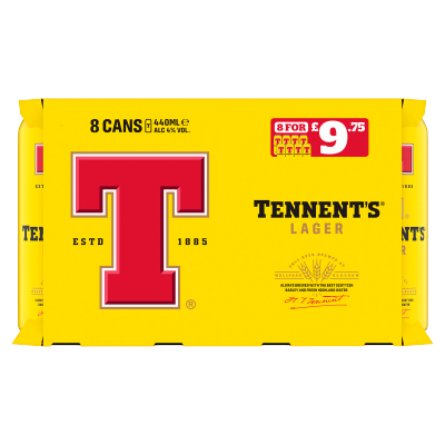 Tennent's Lager 8x440ml (Price Marked £9.75)-Scottish Beers-Fountainhall Wines