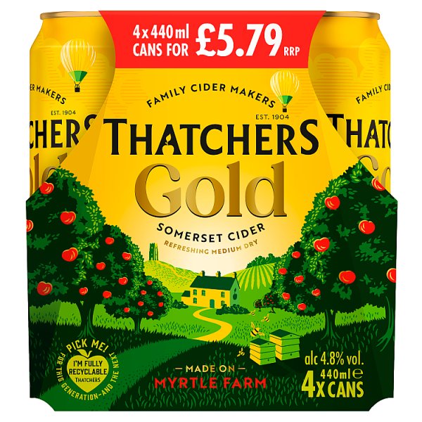 Thatchers Gold Cider 4x440ml (Price Marked £5.79)-Cider-Fountainhall Wines