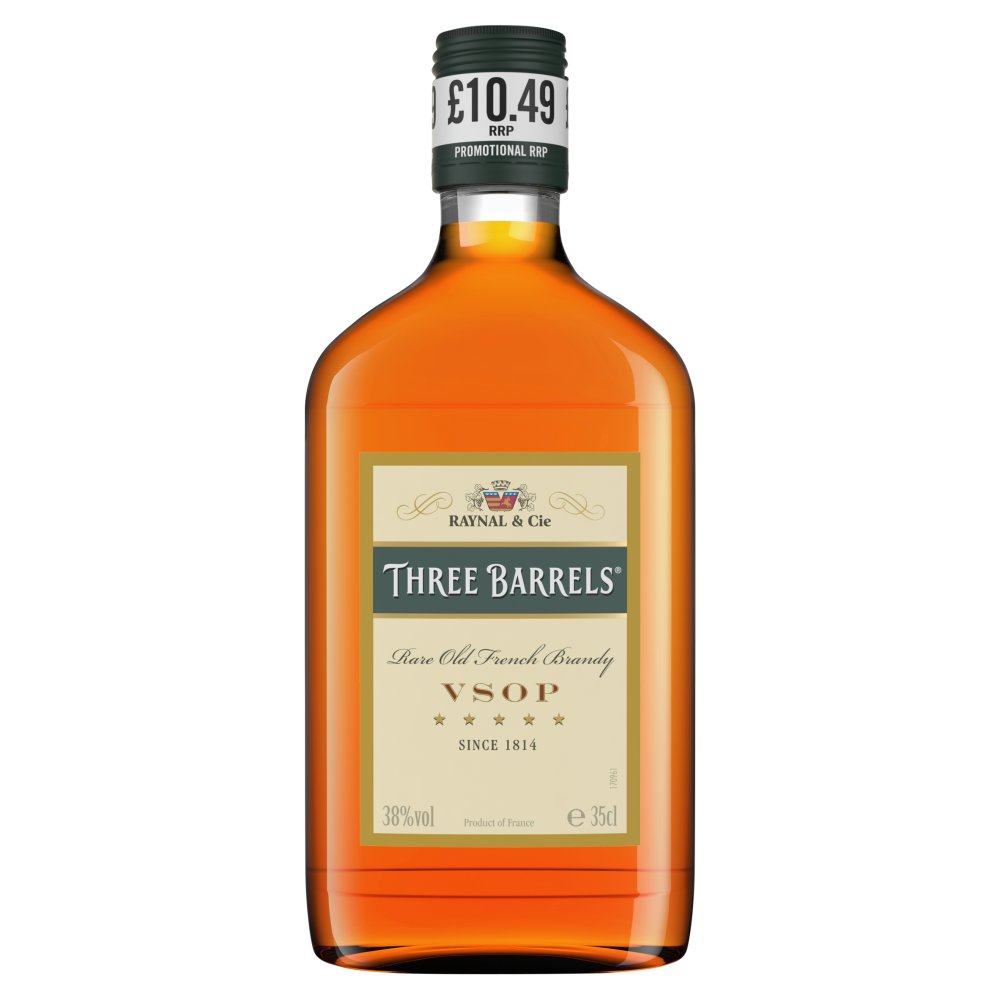 Three Barrels VSOP (Very Superior Old Pale) 35cl (Price Marked £10.49)-Brandy / Cognac / Armagnac-Fountainhall Wines
