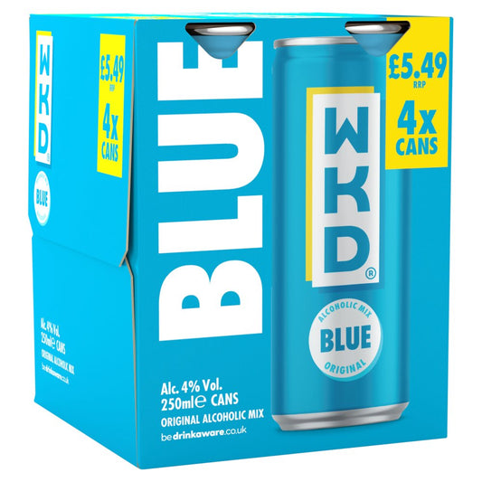 WKD Blue Original 4x250ml Cans (Price Marked £5.49)-RTD's (Ready To Drink)-Fountainhall Wines