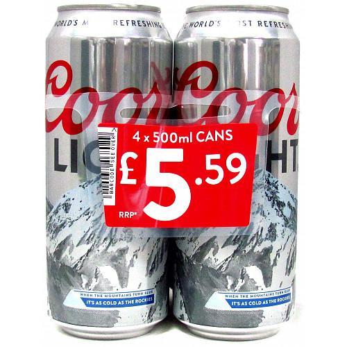 Coors Light 4X500ml (Price Marked £5.59)-World Beer-5010038468029-Fountainhall Wines